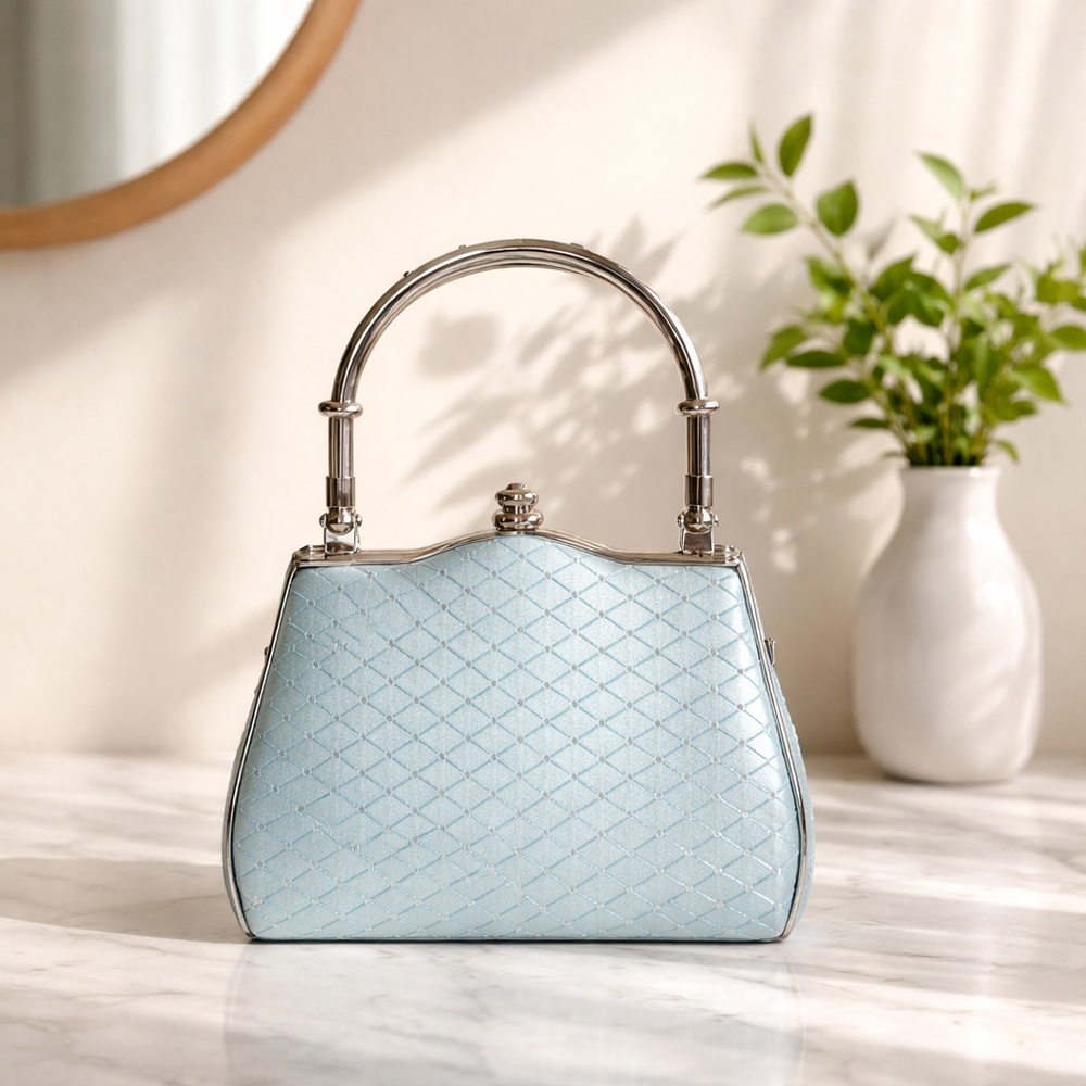 Adorable Small Evening Bag Blue & Silver